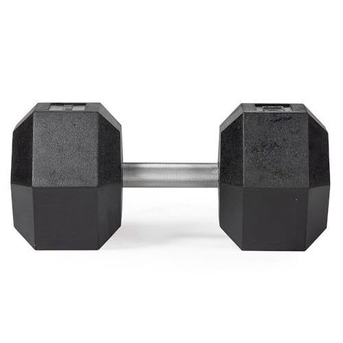 Titan Fitness Free Weights, Rubber Coated Hex Dumbbell, Straight Stainless Steel Handle, Strength Training, Full Body Workout - style: 110 pound Pair