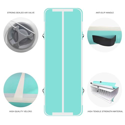 Inflatable Air Gymnastics Mat Training Mats 4 inches Thickness Inflatable Gymnastics Tracks With Pump For Home Use/Training/Cheerleading/Yoga/Water - color: Green+White