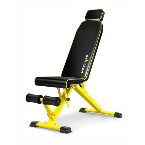 Adjustable Weight Bench,1000 LB Fast Folding Workout Bench for Home Gym Strength Training, Incline Decline Flat Utility Bench Press for Full Body Workout, Upright Storage Yellow Exercise Bench - color: Yellow