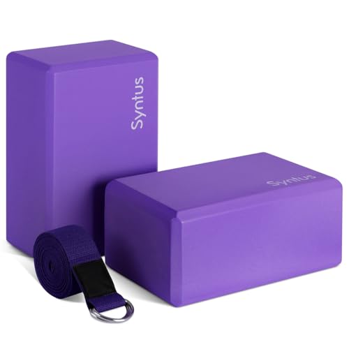Syntus Yoga Block and Yoga Strap Set, Soft Non-Slip Yoga Blocks 9×6×4 inches, 8FT Metal D-Ring Strap for Yoga, General Fitness, Pilates, Stretching and Toning