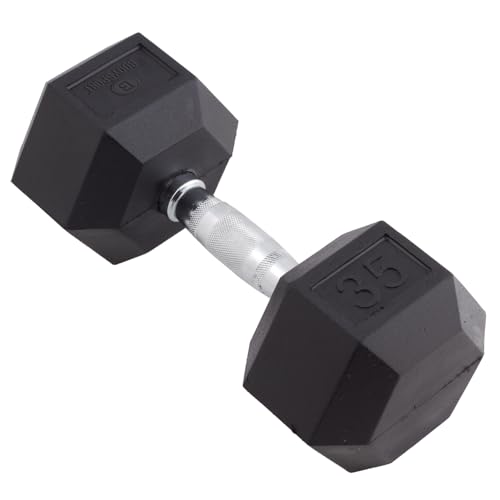 Body Sport Rubber Encased Hex Dumbbell Weight, Single – Dumbbells for Exercises – Strength Training Equipment – Home Gym Accessories – Weight Training - style: 35 lbs