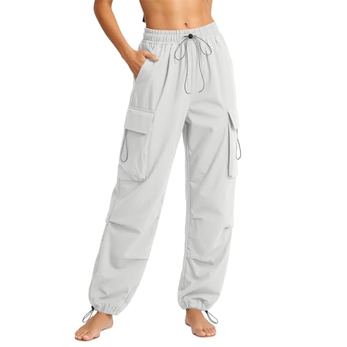 Parachute Pants for Woman Elastic Waisted Lightweight Quick Dry Cargo Pants Casual Hiking Joggers with Pockets