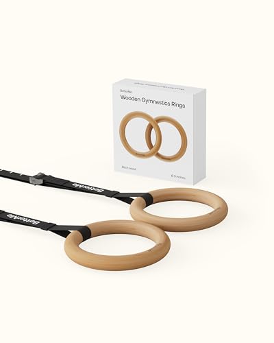 BetterMe Wooden Gymnastics Rings - Gymnastics Rings for Home with Adjustable Straps - Gym Rings and Calisthenics Rings for Pull-Ups, Ring Rows, and Dips - Portable Workout Rings