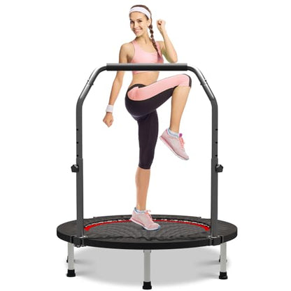 40"/48" Rebounder Trampoline for Adults Mini Trampoline for Adults and Kids Exercise Rebounder with Bar Fitness Trampoline Indoor Height Adjustable Max Load 330/440lbs - color: Red-40in