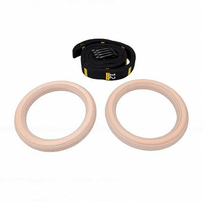 Full Body Workout Rings with Adjustable Straps | Birch Wood Gymnastic Rings for Pull Ups Upper Body Strength Balance Training 2 Pack