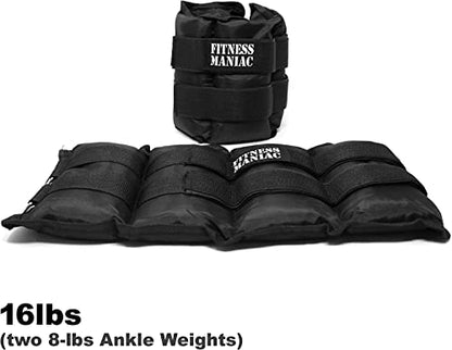 Ankle Weights with Double Straps, Leg Weight for Walking Jogging Gym Exercise Aerobics 16 lbs (two 8-lbs)