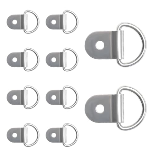 10PCS Small Steel D-Ring Tie Downs, Heavy Duty D Ring Tie Downs Strap Anchor Lashing Rings, Steel Tie-Down Hooks for Loads on Case Truck Cargo Trailers RV Boats, Car Accessories (Silver) - color: Silver, 10pcs