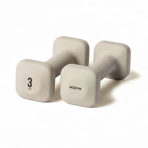 WeGym SafeGrip Square Dumbbells with Anti Slip Handles, Aesthetic Free Weights for Home Workouts, Stable Design Prevents Rolling during Floor Exercises - color: Sandstone, style: 3LB Pair