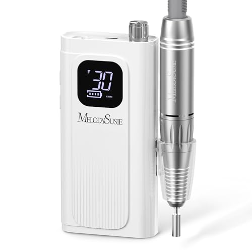 MelodySusie Entry-Level Clip-On Rechargeable Essential Nail Drill, SC300F 30000RPM E-File with LCD Display for All Manicure Shaping & Gel Removal, Ideal for Training,Nail Art Practice & Home Use,White - color: White