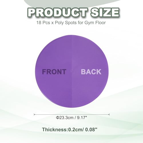 Spot Markers for Agility Dot, Non-Slip Poly Spots Floor Dots Flat Field Soccer Training Equipment 9 in & 18 Pcs & Purple -Fitting for (Gym/Sports/Training/PE Games/Dance)