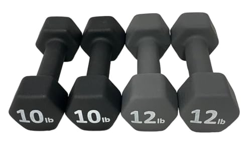 Neoprene Coated Dumbbell Hand Weight Set - style: 44-Pounds total -2 Pairs (10-LB, 12-LB)