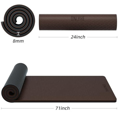 Yoga Mat Thick（8mm）Exercise Mat Non Slip Anti-tear,Pilates Mat for Men and Women,Workout Mats for Home,Barefoot Workouts and Floor Exercise,with Carrier Strap(71"x 24")