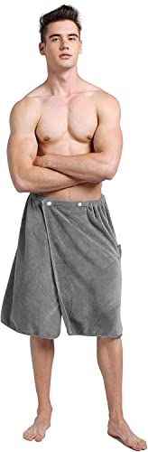 SINLAND Microfiber Men's Bath Spa Sauna Wrap Around Towel, Grey, 24x63In - color: Grey