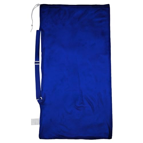 Champion Sports Mesh Equipment Bag – Heavy-Duty Nylon Drawstring Bag with Lock & ID Tag, Breathable Storage Sack for Balls, Swim Gear, Laundry & Toys, Multiple Sizes & Colors - color: Blue, size: 24" x 48" (With Shoulder Strap)