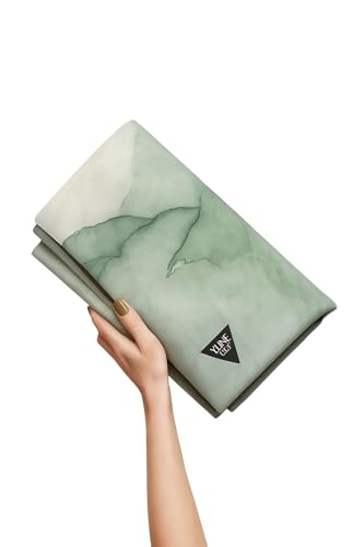 Yune Yoga Greenland Foldable Travel Yoga Mat, Deep Ocean Green, PVC-Free Natural Rubber, 24 x 72 Inch, 2mm Thick, Under 1 lb