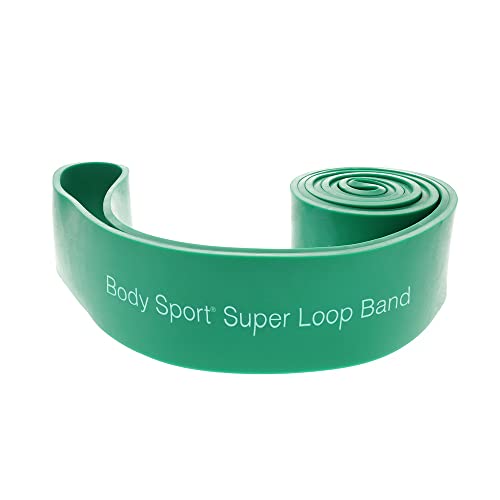 Body Sport Super Loop Band 41-Inch, Latex, Exercise Chart Included – Bands for Working Out – Exercise Band - color: X-Heavy Resistance - Green