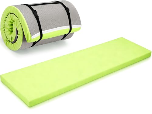 Lyrow 2 Inch 72"x24" Thick Foldable Yoga Mat with Carry Strap, Non-slip Portable Foam Gym Mat for Yoga, Pilates and Stretching - color: Fresh Green