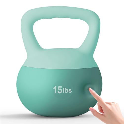 soges PVC One-Piece Kettlebell with Wide Handles, Strength Training Kettlebells 5lb to 35lb Optional for Women of Different Levels, Iron Sand Filled Soft Kettlebell - color: 15lbs - Blue