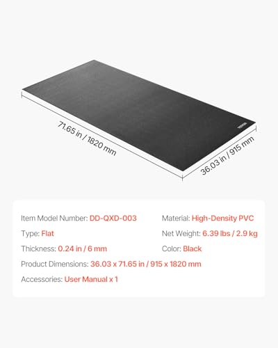 VEVOR Treadmill Mat for Carpet Floor, Exercise Equipment Mat for Treadmills, Stationary & Recumbent Bikes, High Density PVC Floor Protector Gym Mats, Waterproof and Non-Slip for Home Gym