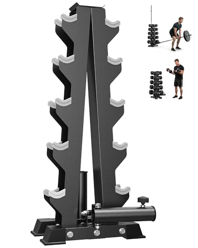 HANDBODE A-Frame Dumbbell Rack Heavy Duty Weight Stand for Dumbbells, Space-Saving Metal Storage Organizer, Sturdy Dumbbell Holder for Home Gym - style: 1 X 5-Tier A-Frame with Landmine Attachment