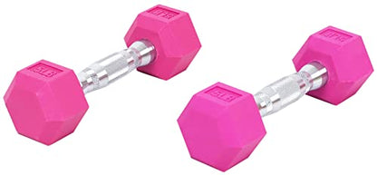 BalanceFrom Fitvids Colored Rubber Encased Hex Dumbbell – 5LB Pair – 5LB Pair – Pink