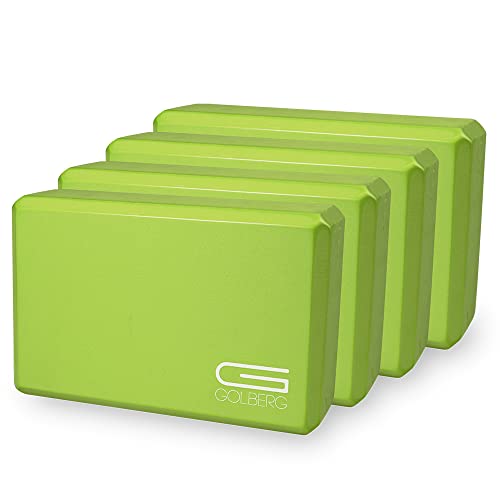 Golberg Foam Yoga Block – For Fitness, High Intensity Support and Improving Strength or Flexibility Pink/Green/Dark Green/Purple/Blue – 1/2/4 Pack - color: 4 Pack - Green