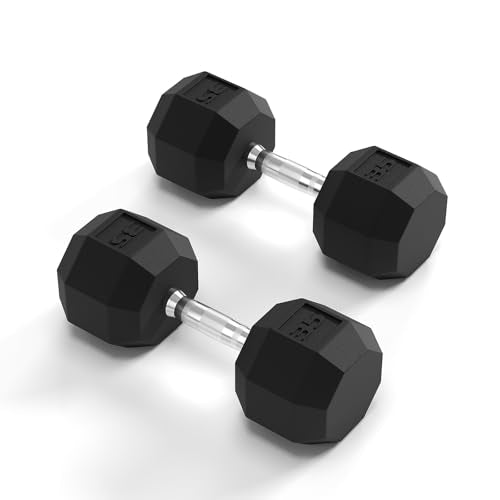 Rubber Coated Hex Dumbbell Weight Set, Multiple Sizes Exercise & Fitness Dumbbells,100LB Set or 110LB Set, 35-50 Lbs Pairs, Hand Weight for Muscle Toning, Strength Building & Full Body Workout