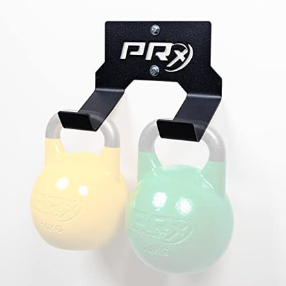 PRx Performance Double Kettlebell Storage Holder, USA Made Steel Wall Mounted 2 Kettle Bell Home Gym Space Saving Fitness Equipment Hanger Heavy Duty Hook Shelf
