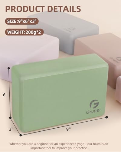 Gruper Yoga Blocks 2 Pack, 9"x6"x3" Exercise Blocks High-Density EVA Foam Blocks with Soft Non-Slip Surface, Lightweight Yoga Props for Yoga Pilates Meditation & Stretching - color: Grass Green