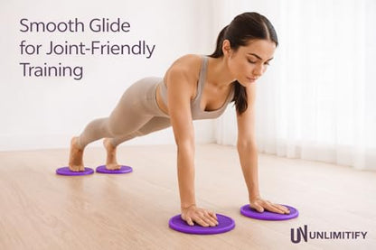 Core Sliders for Carpet & Hard Floors – Dual-Sided Exercise Discs for Home Workouts, Pilates & Ab Training, Smooth & Carpet Gliding Design with Storage Bag (Purple)