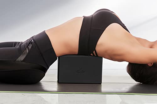 Heathyoga Yoga Blocks 2 Pack with Strap, High Density EVA Foam Yoga Block and Yoga Strap Set to Support and Improve Poses and Flexibility - color: Black