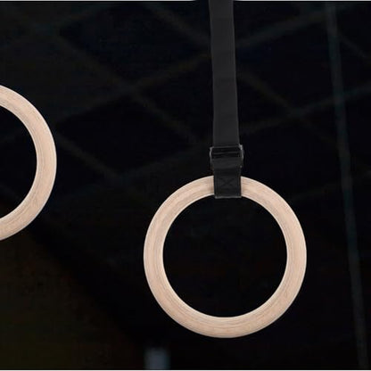 Totority 1set Wooden Gymnastics Rings Adjustable Straps for Strength Training Bodyweight Exercises and Home Workouts Natural Thick Non-Slip Straps Versatile Fitness Equipment