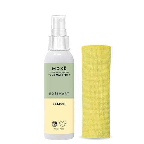 MOXE Yoga Mat Cleaner, Green America Certified, Rosemary and Lemon Essential Oils, Safe for All Mats and Exercise Equipment, 4 Oz (1 Pack)