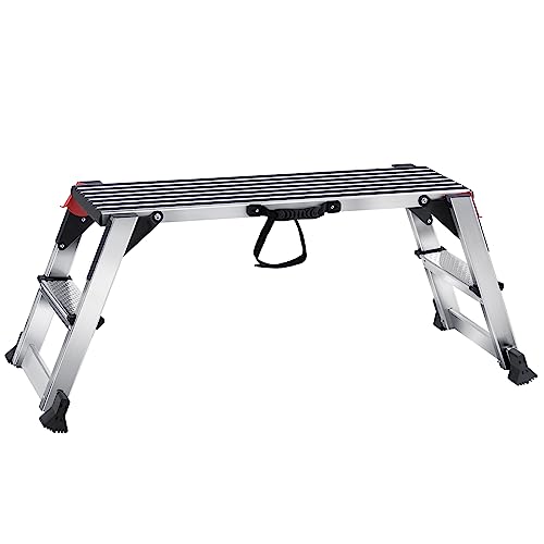 VEVOR Folding Work Platform, 40"×12"×20" Aluminum Drywall Stool Ladder, 660 lbs Load Capacity Heavy Duty Work Bench w/Non-Slip Feet, Ideal for Washing Vehicles, Cleaning, Painting, Decorating - size: 40x12x20