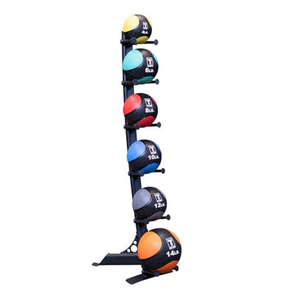 Body-Solid (GMR10B-PACK Medicine Ball Set for Upper and Lower Body Workouts - Superior Grip & Textured Surface Includes 4, 6, 8, 10, 12 Pound Balls with Convenient Rack Stand