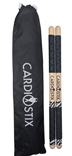 CardioStix 8.5oz Bundle Highest-Weighted Double Grip(1 PAIR YOU CHOOSE) Premium American Hickory Wood Cardio Drum Sticks | Drumming, Fitness, Aerobic Class, Exercises(Black/white Zebra) - color: Zebra with Bag