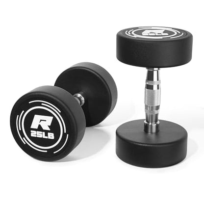 RitFit 5-250 LBS PVC Encased Round Dumbbell sets with Knurled Handle and Optional Rack, Strength Training Equipment for Home Gym - style: 25LB×2