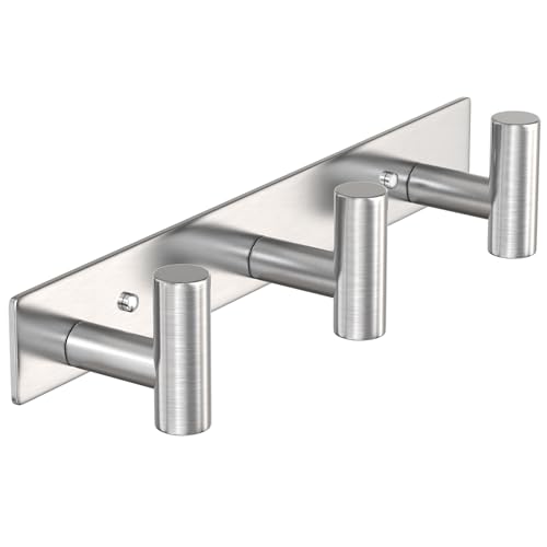 VAEHOLD Silvery Hat and Coat Wall Mount Rack - 3 Hooks for Robes, Bags, Keys, and Towels - Bathroom Towel Hanger Organizer (1 Pack) - color: Silver, size: “T“ Shape 3 Hooks 1 Pack