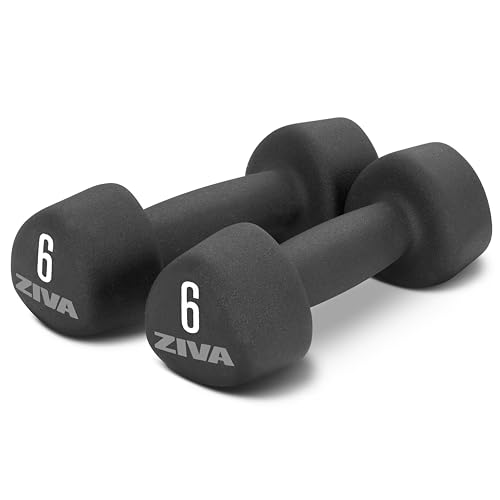 ZIVA Neoprene Tribell Dumbbell Pairs - Set of 2 Hand Weights, Non-Slip Durable Rubber Finish, No-Roll Design for Rigorous Exercise and Strength Training (Avail in 2-20 lb Pairs) - style: 6-lb, BK