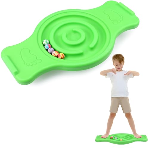 Maze Balance Board for Kids Plastic Wobble Rocker Balance Board with Mini Balls Load 220lb Balance Game with Handles for Toddler Balancing Exercise Equipment Game, 24.5 x 11.8 Inch - color: Green