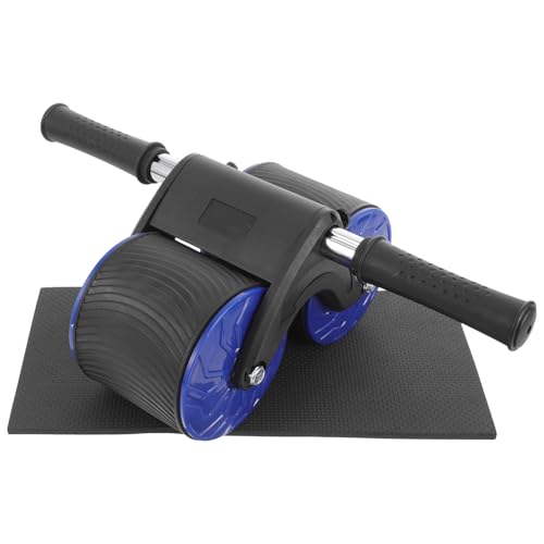 FRCOLOR Automatic Rebound Abdominal Wheel Roller with Dual Wheels and Knee Pad, Blue Fitness Training Equipment for Home Abdominal Exercising and Strengthening
