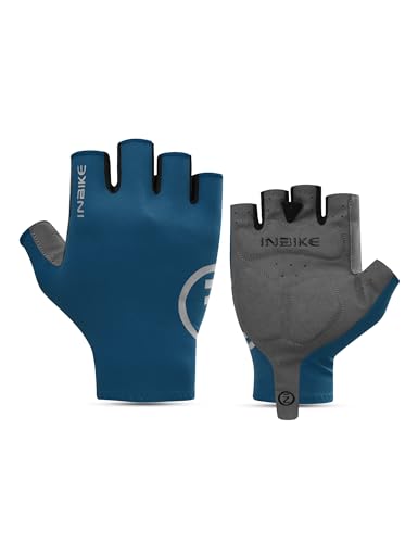 INBIKE Cycling Gloves for Men Women, Breathable Bike Gloves Lightweight Half Finger Biking Glove Mountain Road Bicycle - color: Blue, size: Medium