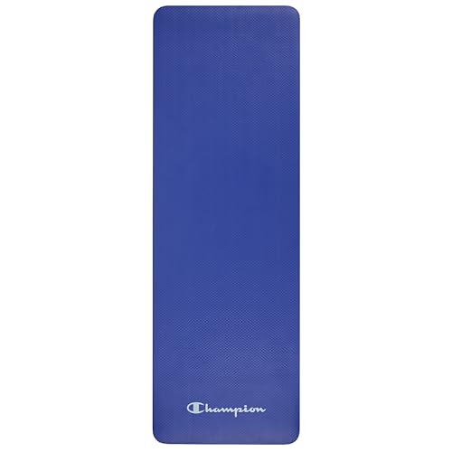 Champion 10mm Exercise Mat, Cushioned Non-Slip Workout Mat with Textured Base for Yoga, Pilates, Stretching & Floor-Based Training, Lightweight NBR Material, Includes Carry-On Strap - color: Blue