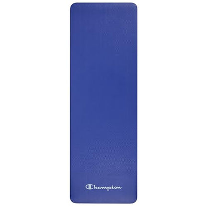Champion 10mm Exercise Mat, Cushioned Non-Slip Workout Mat with Textured Base for Yoga, Pilates, Stretching & Floor-Based Training, Lightweight NBR Material, Includes Carry-On Strap - color: Blue