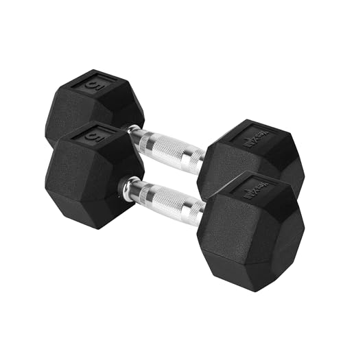 Yes4All Chrome/Rubber Grip Encased Hex Dumbbells – Hand Weights With Anti-Slip 10-30 LBS Pair - color: A. 05lbs - Pair, style: Chrome Grip