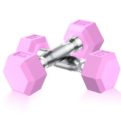 Portzon Weights Dumbbells Pink Colors Compatible with Set of 2 Neoprene/Rubber Dumbbells,1-15 LB, Anti-Slip, Anti-roll, Hex Shape - style: 03-Pounds,Pair