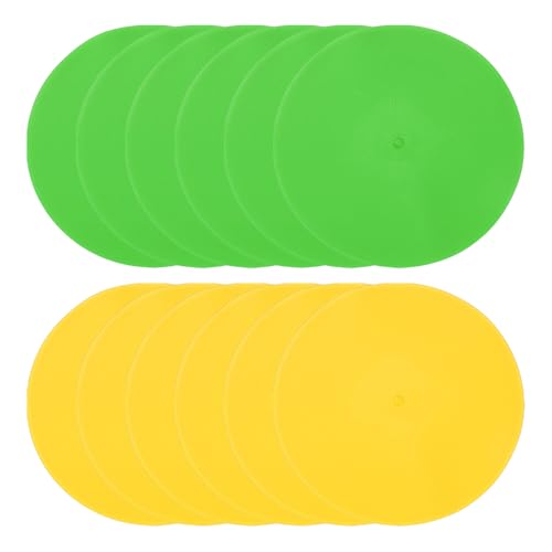 PATIKIL Spot Markers 9 Inch, 12 Pcs Non-Slip Floor Dots Agility Markers Flat Field Cones Poly Dots for Gym PE Speed Training Dance Soccer Basketball Sports, Yellow/Green