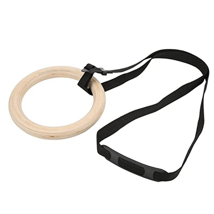 Wooden Gymnastic Rings with Adjustable Buckle Straps, Pull Up Exercise Rings, 330lbs Capacity Full Body Workout Training Rings for Home Gym, Office or Outdoor Use