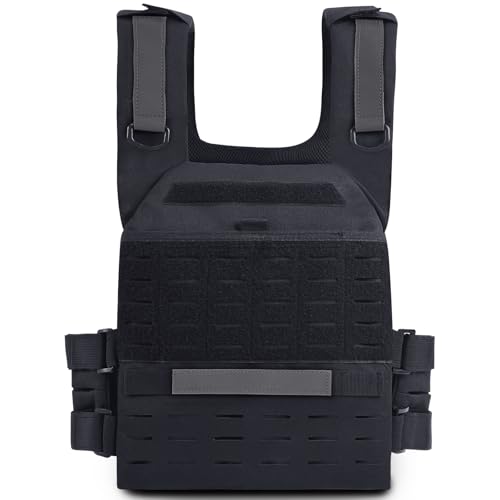 Tactical Weighted Vest, Adjustable Weights Running Vest Molle for Workouts Endurance Training Fitness Calisthenics Gym, Max 20lb/pocket (Not included plates) - color: Black