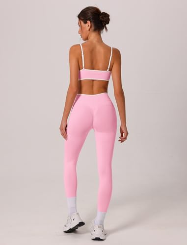ABOCIW Womens 2 Piece Workout Sets Seamless Color Block Sports Bra Scrunch Butt Lifting High Waist Leggings Gym Set